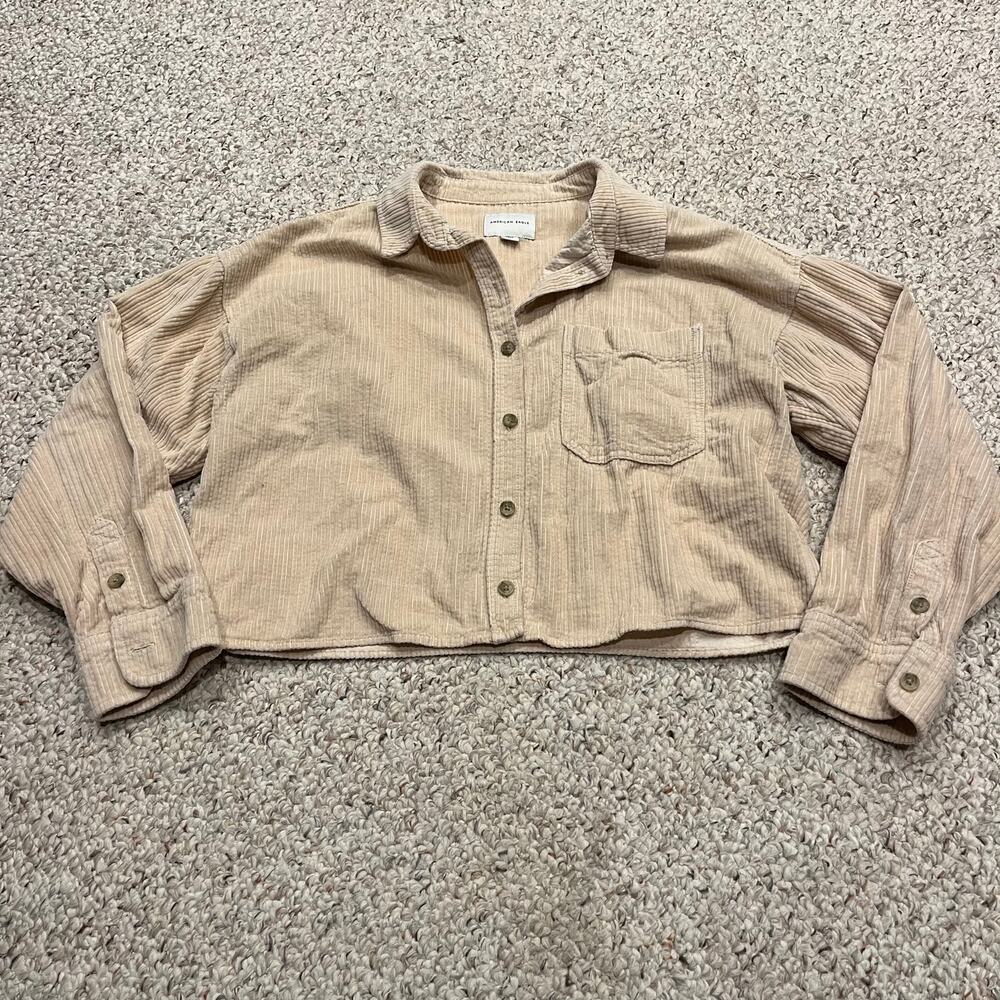 American Eagle Corduroy Cropped Beige Shirt Jacket Sz S Shacket Casual
